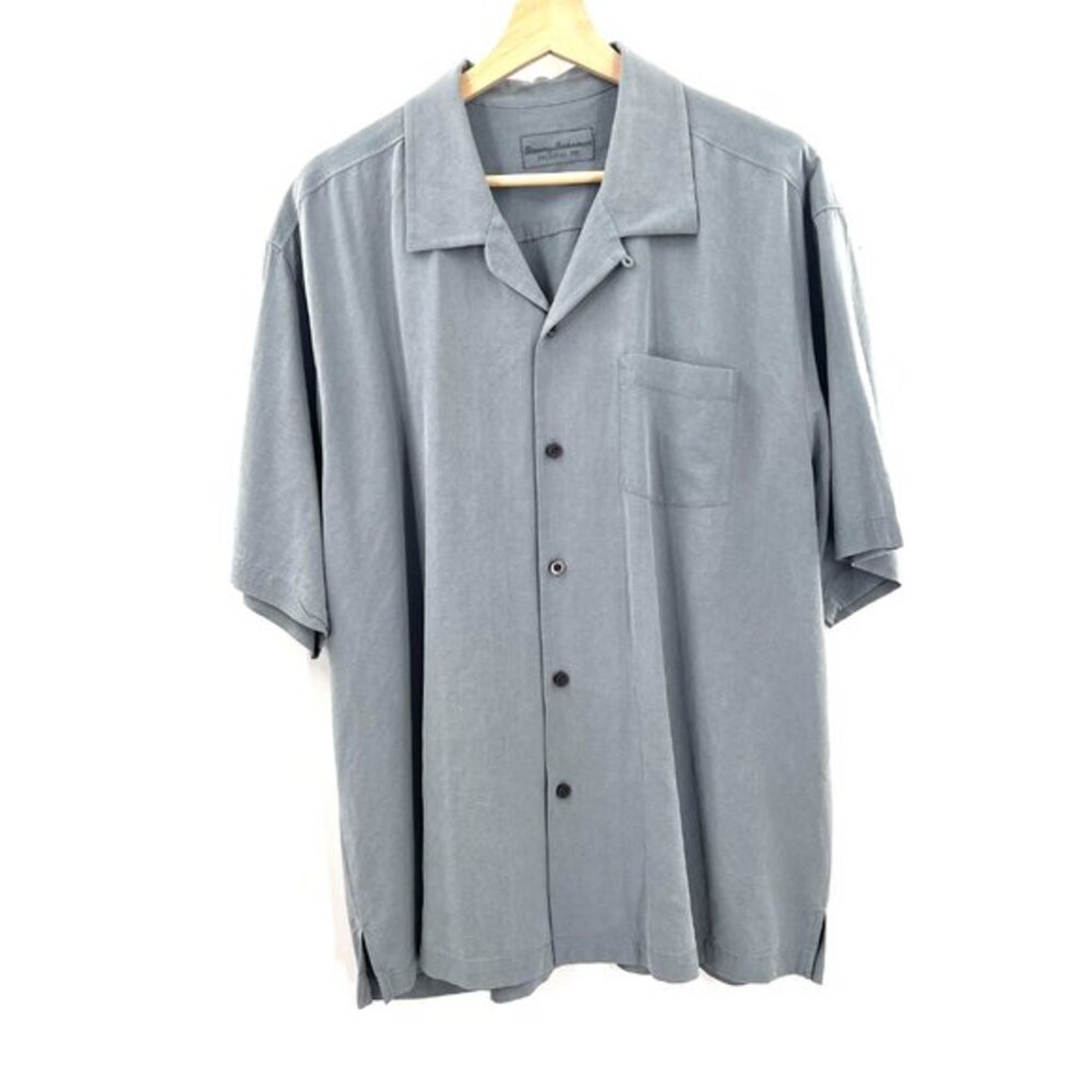 Tommy Bahama 100% textured silk orginal fit gray blue button front shirt XL - Picture 2 of 12